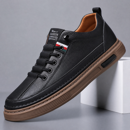 Men's Genuine Leather Low-Top Sneakers in White – sole view | Hensley London