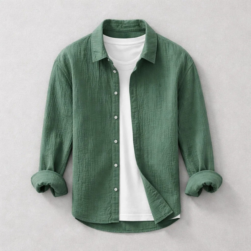 Men's Cotton Double-Gauze Lightweight Shirt – product view | Hensley London