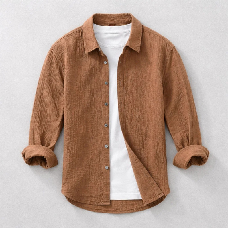 Men's Cotton Double-Gauze Lightweight Shirt – product view | Hensley London