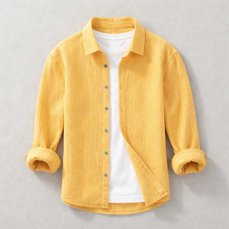 Men's Cotton Double-Gauze Lightweight Shirt – product view | Hensley London