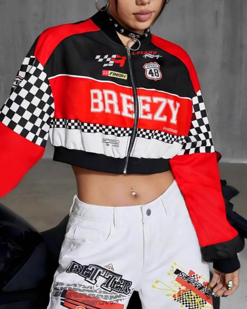 Breezy Women's Biker Jacket | Loose Fit, Lightweight Polyester, Stand Collar 1