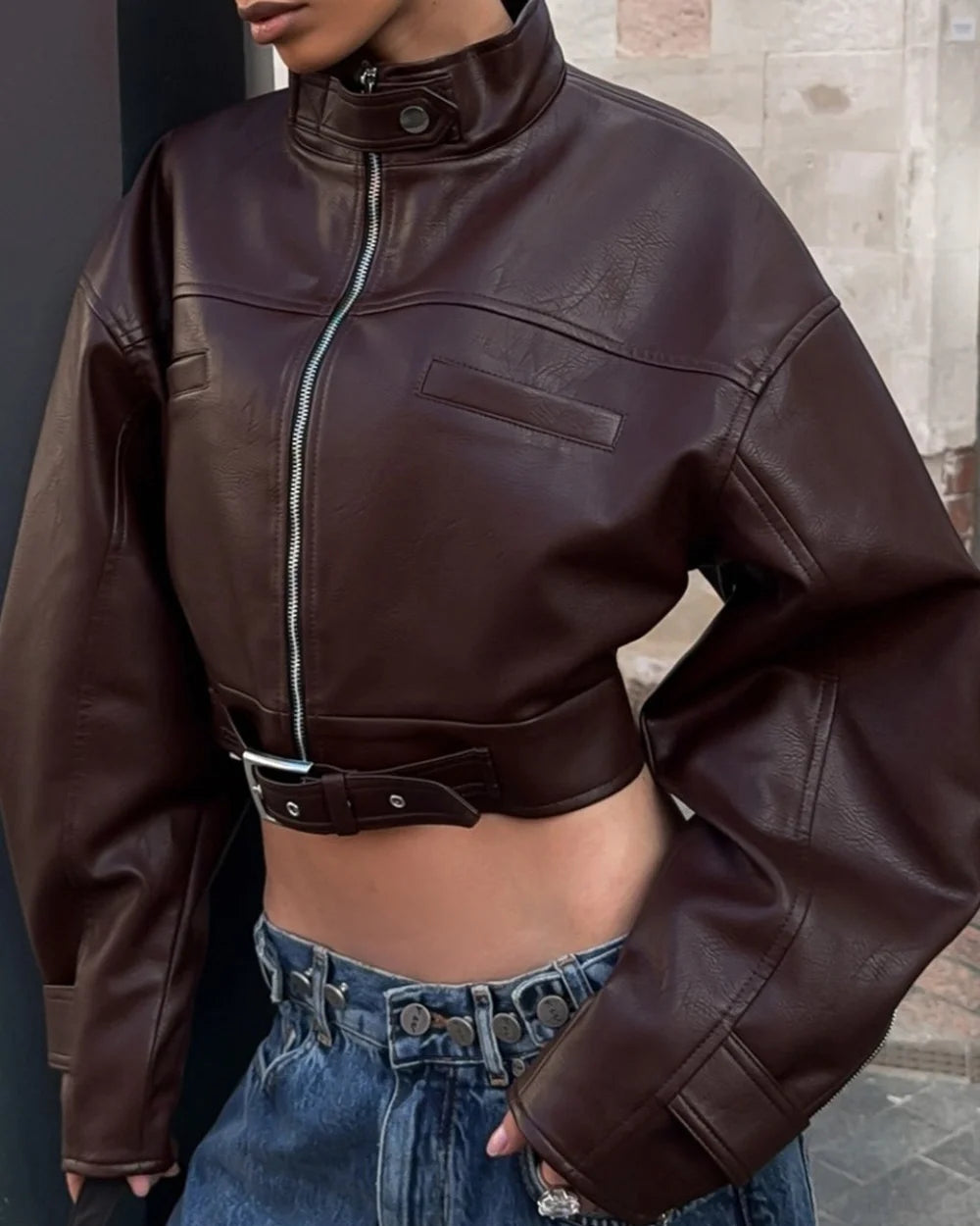 Biker Retro Leather Jacket | Slim Fit, Stand Collar 1