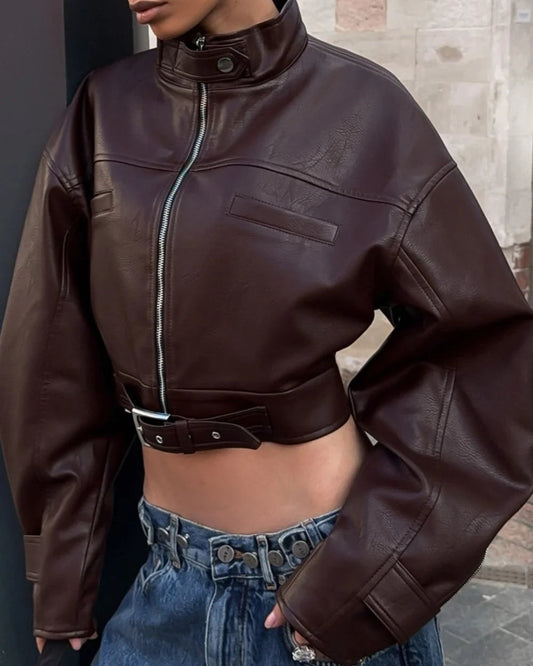 Biker Retro Leather Jacket | Slim Fit, Stand Collar 1