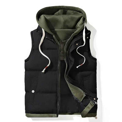Men's Hooded Puffer Vest with Pockets in Black – product view | Hensley London