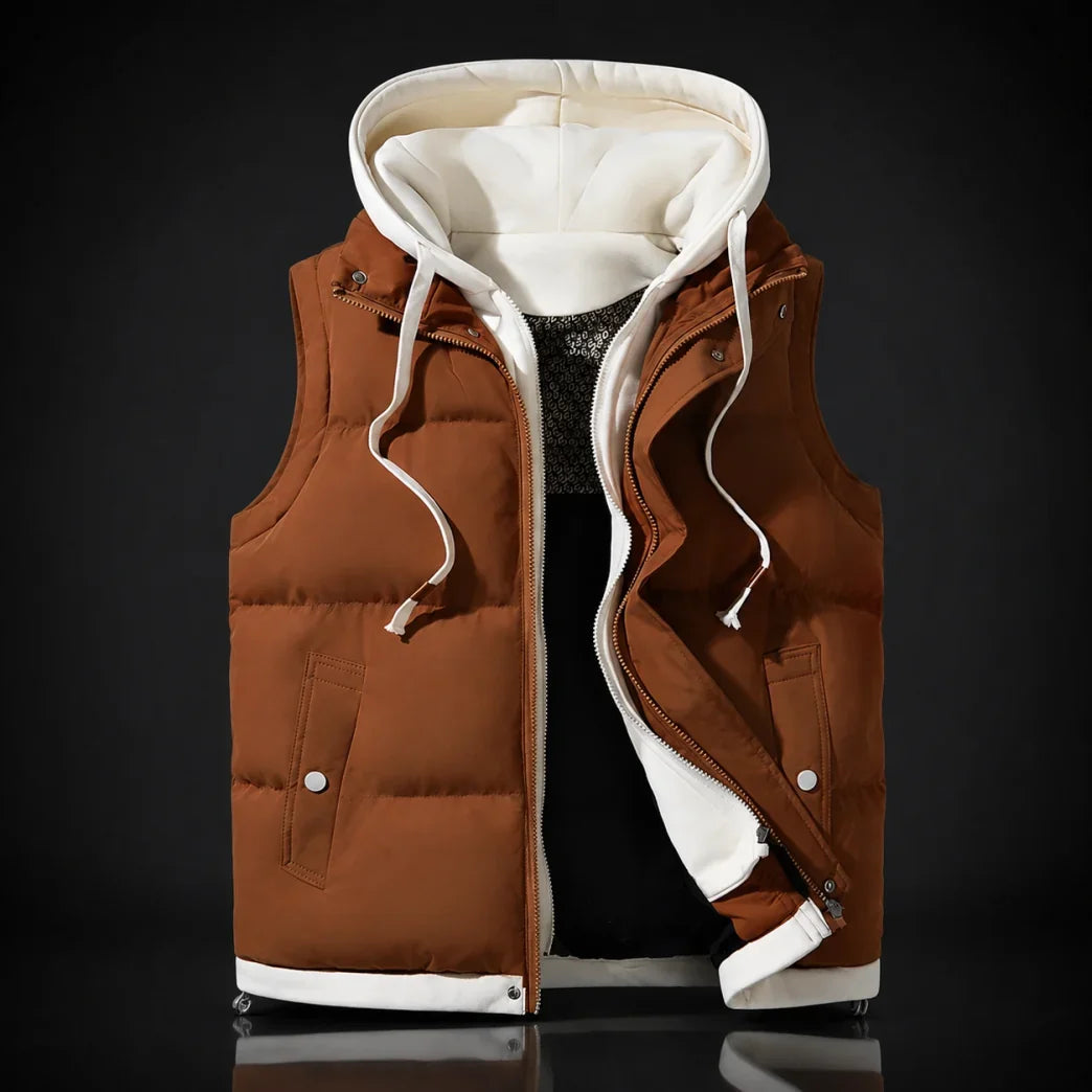 Men's Hooded Puffer Vest with Pockets – product view | Hensley London
