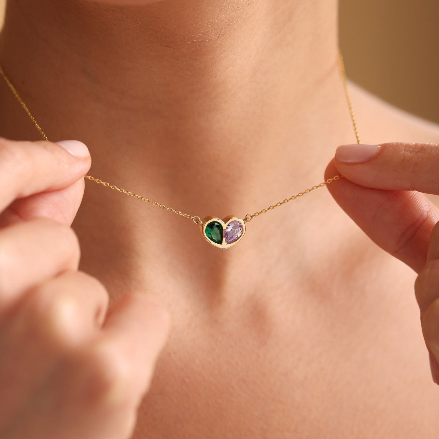 Birthstone Heart Necklace and Bracelet Set for Women, Customizable Hypoallergenic Jewelry with Zircon Accents