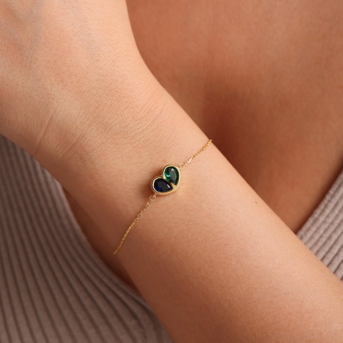 Birthstone Heart Necklace and Bracelet Set for Women, Customizable Hypoallergenic Jewelry with Zircon Accents