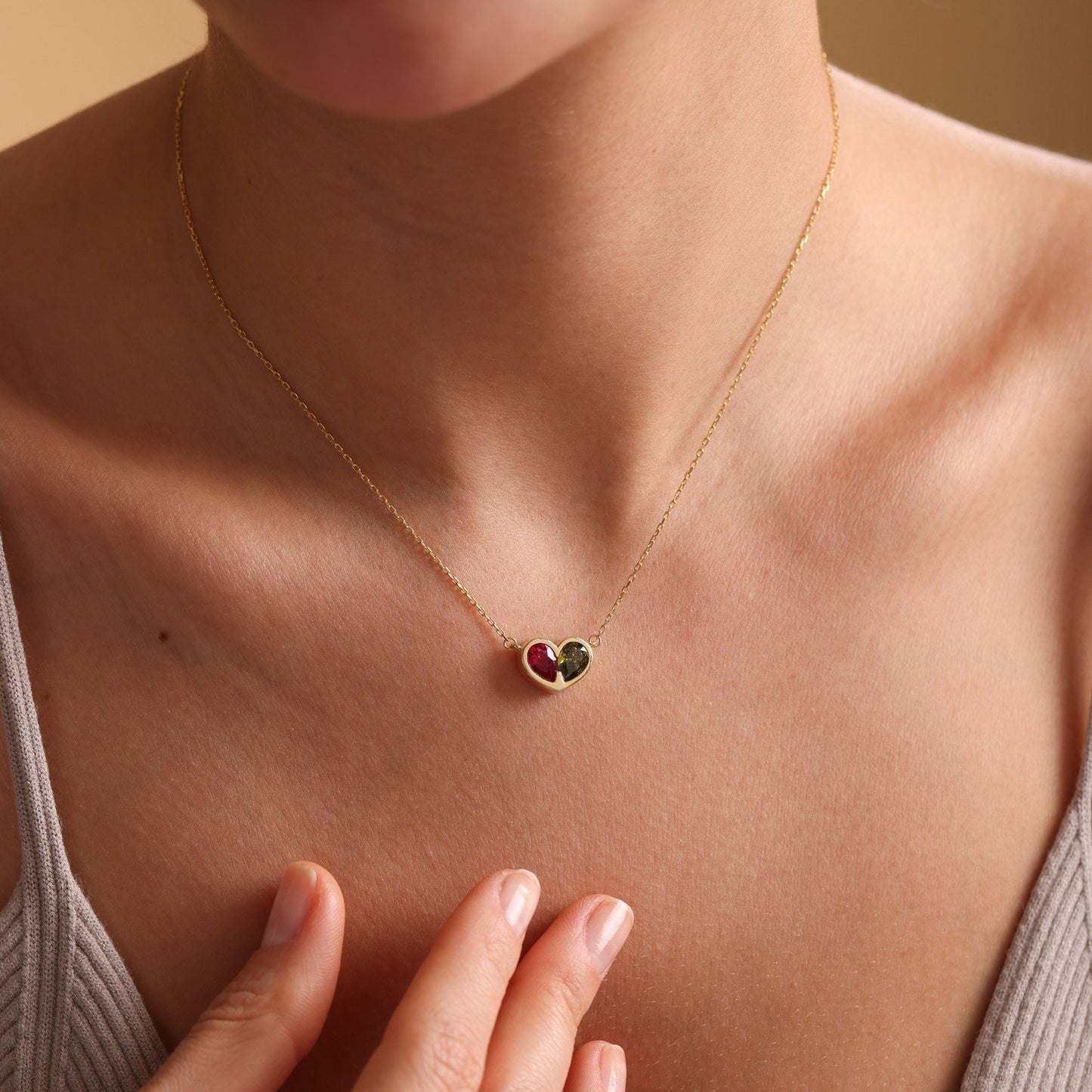 Birthstone Heart Necklace and Bracelet Set for Women, Customizable Hypoallergenic Jewelry with Zircon Accents