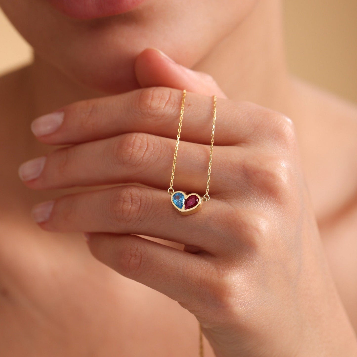 Birthstone Heart Necklace and Bracelet Set for Women, Customizable Hypoallergenic Jewelry with Zircon Accents