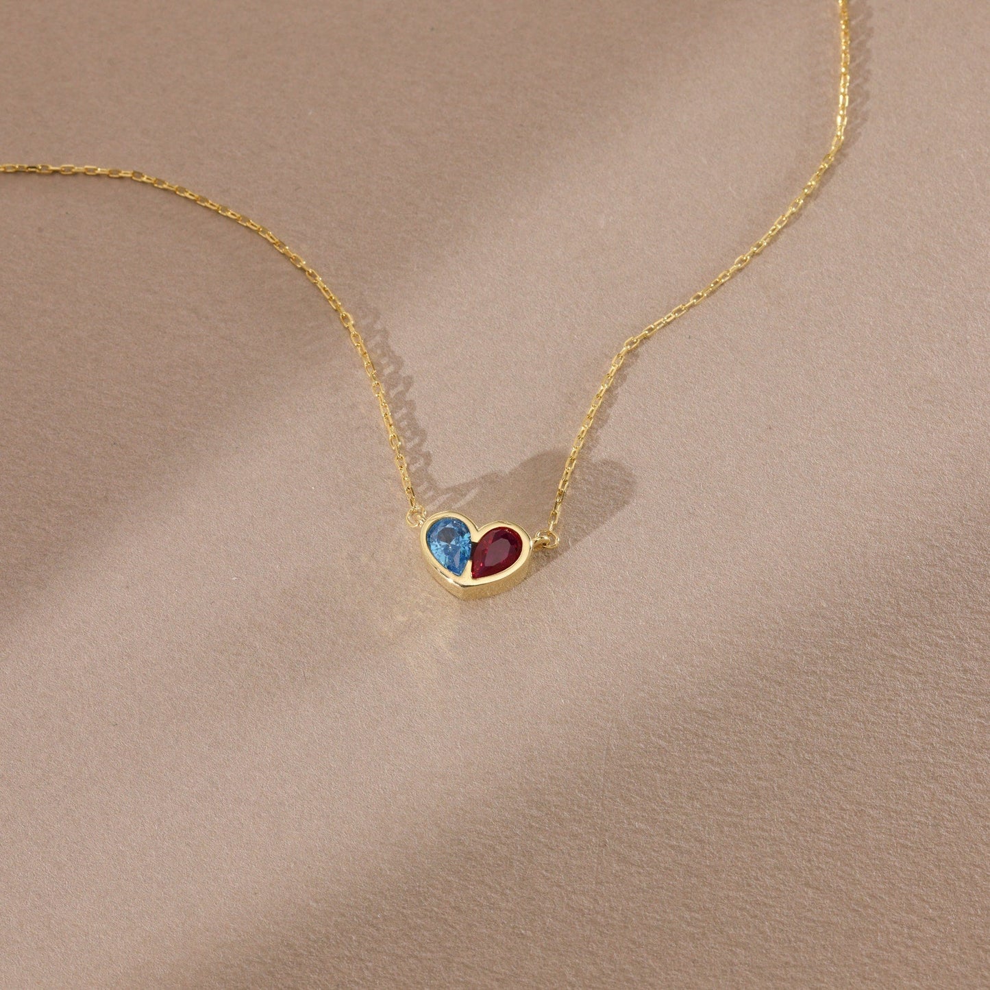 Birthstone Heart Necklace and Bracelet Set for Women, Customizable Hypoallergenic Jewelry with Zircon Accents
