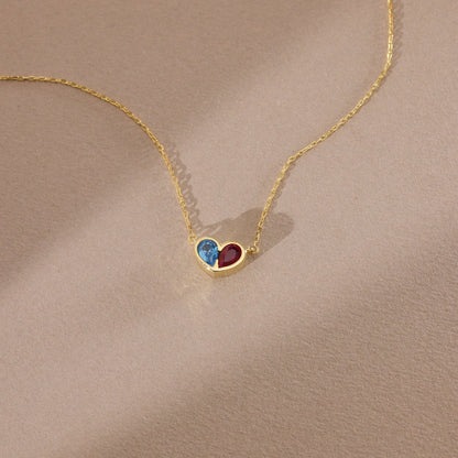 Birthstone Heart Necklace and Bracelet Set for Women, Customizable Hypoallergenic Jewelry with Zircon Accents