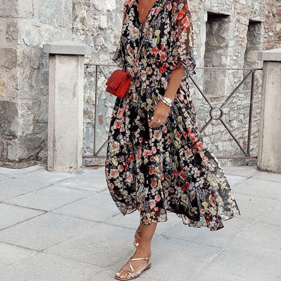 Women's Maxi Dress Black Rayon Blend Floral Print-3