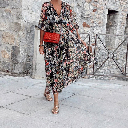 Women's Maxi Dress Black Rayon Blend Floral Print-4