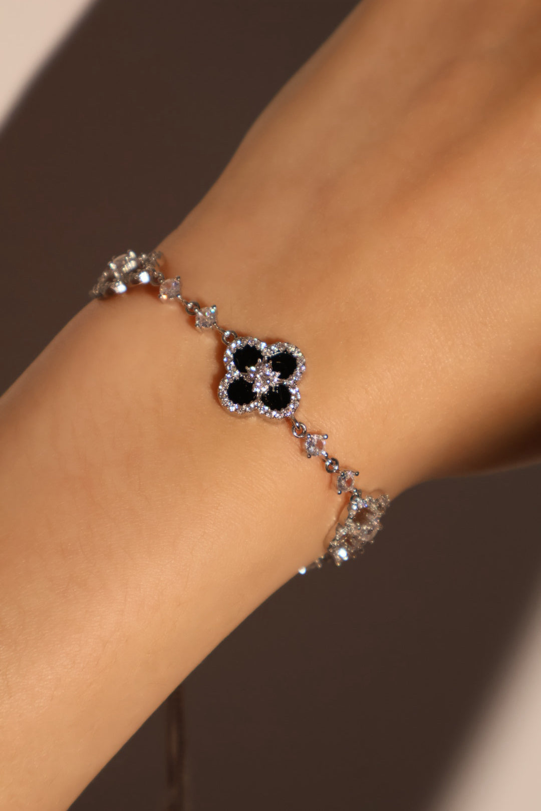 Unisex Bracelet Black Resin Silver Plated Zirconia - 2