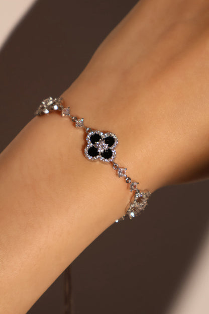 Unisex Bracelet Black Resin Silver Plated Zirconia - 2