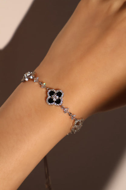 Unisex Bracelet Black Resin Silver Plated Zirconia - 3