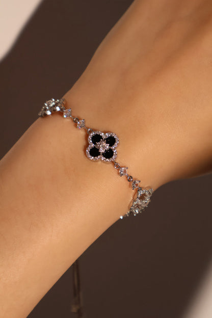 Unisex Bracelet Black Resin Silver Plated Zirconia - 6