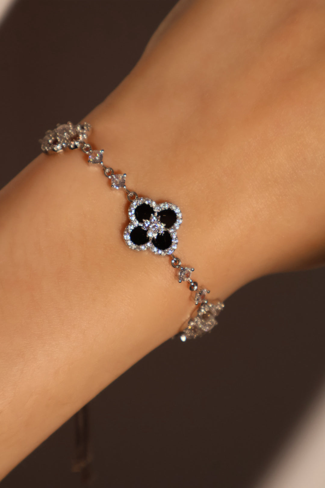 Unisex Bracelet Black Resin Silver Plated Zirconia - 7