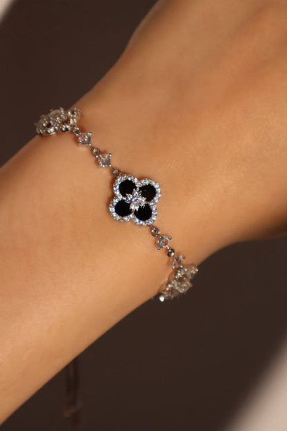 Unisex Bracelet Black Resin Silver Plated Zirconia - 7