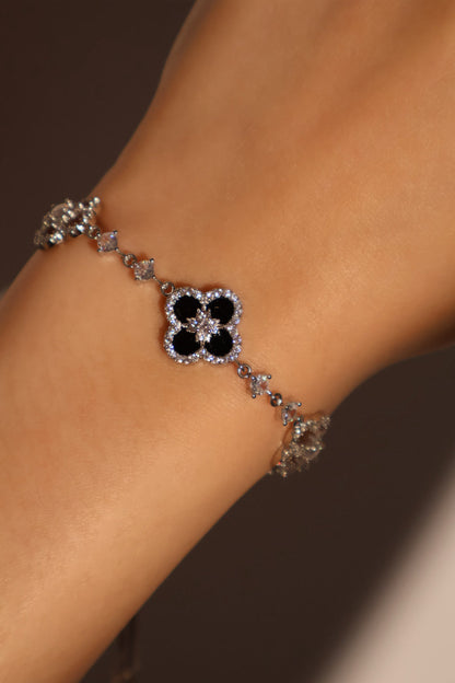 Unisex Bracelet Black Resin Silver Plated Zirconia - 8