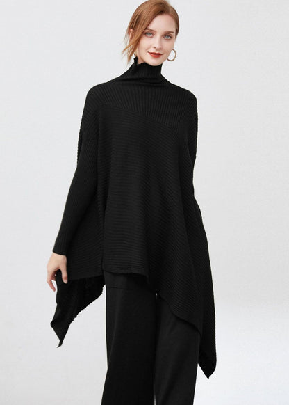 Women's Sweater Black Oversized Wool Long Sleeve - 2