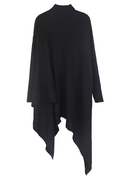 Women's Sweater Black Oversized Wool Long Sleeve - 5