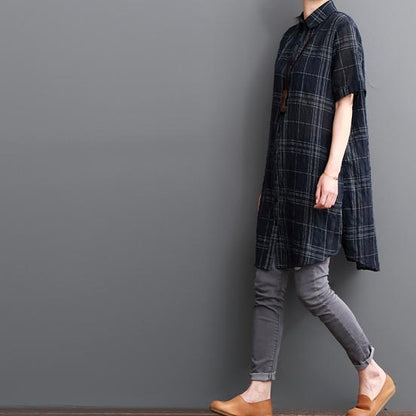 Breezy Black Grid Dress | Cotton Linen Summer Style - Image 3