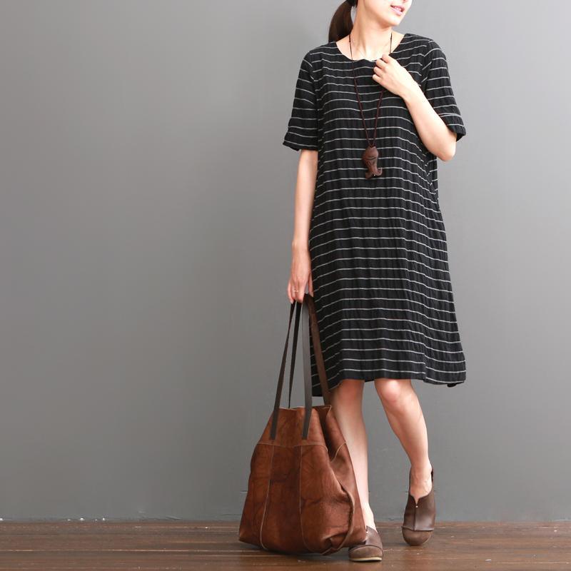 Bella Sundress | Oversized Cotton Shift Dress for Women, Black Striped Summer Style - Image 2