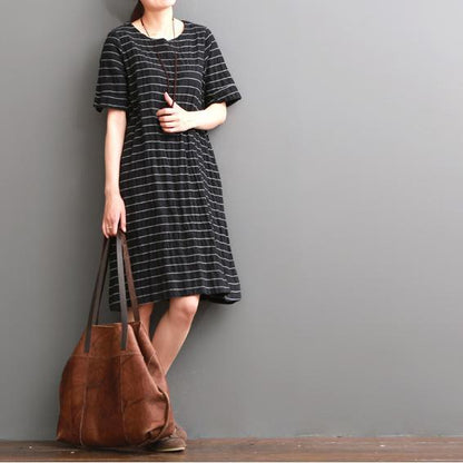 Bella Sundress | Oversized Cotton Shift Dress for Women, Black Striped Summer Style - Image 3