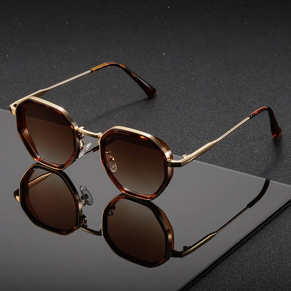 Women's Rectangle Icon Sunglasses in Brown – front view | Hensley London
