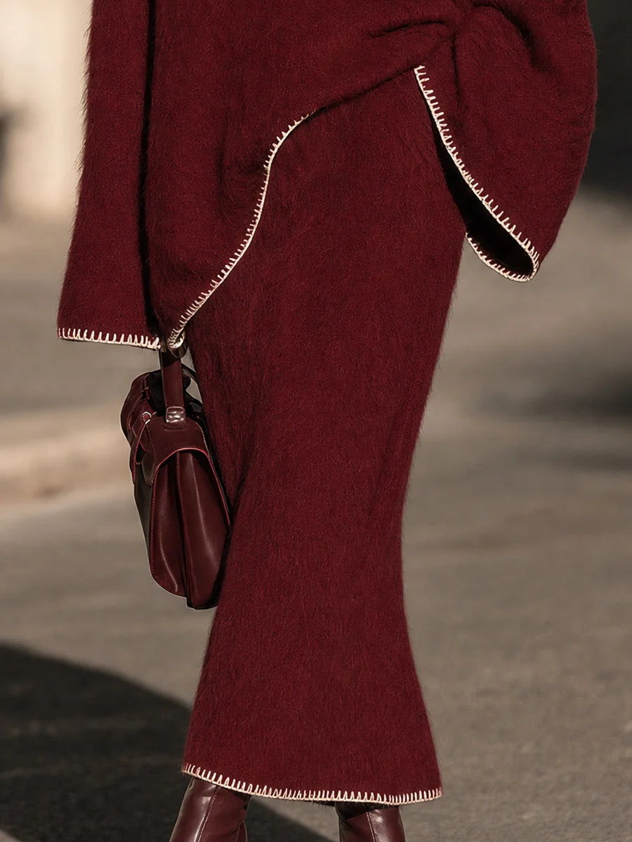 Women's Blanket-Stitch Sweater and Maxi Skirt Set – additional product view | Hensley London