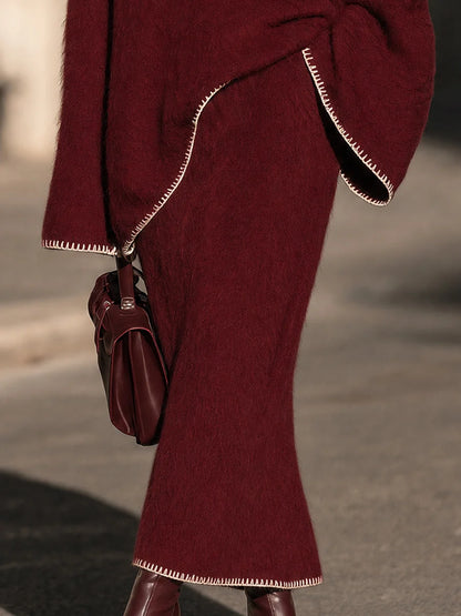 Women's Blanket-Stitch Sweater and Maxi Skirt Set – additional product view | Hensley London
