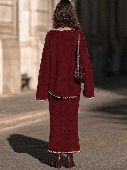 Women's Blanket-Stitch Sweater and Maxi Skirt Set – additional product view | Hensley London