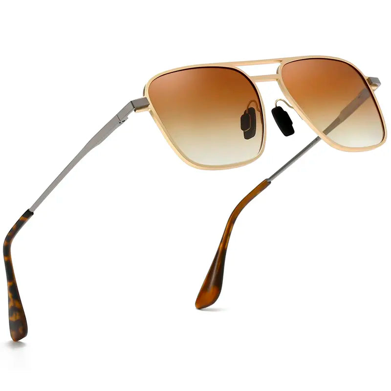 Unisex Two-Tone Aviator Sunglasses in Gold – product view | Hensley London