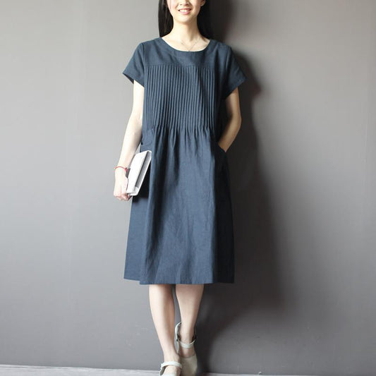 Breezy Blue Sundress | Plus Size Cotton Linen Dress for Women