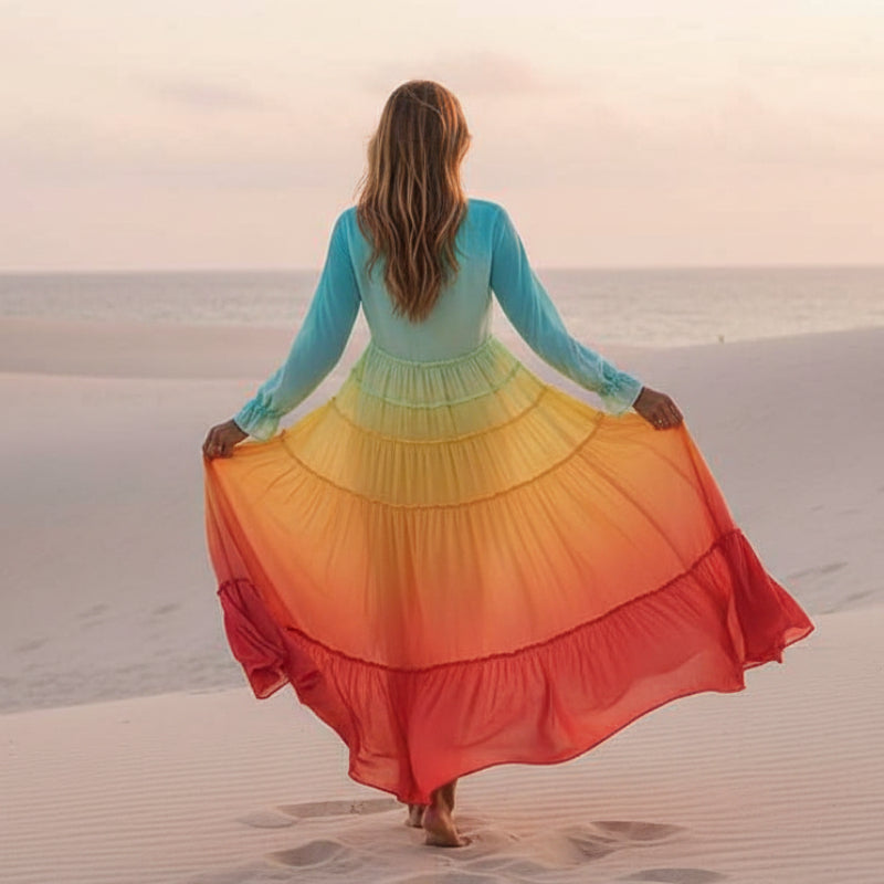 Breezy Maxi Dress | Flowy Tiered Rainbow Design for Women - Image 2