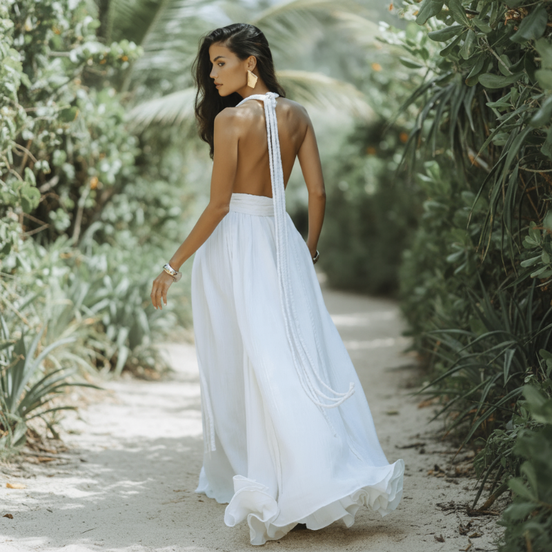 Bella Backless Maxi Dress | Bohemian Summer Wedding Guest Dress, Deep V-Neck