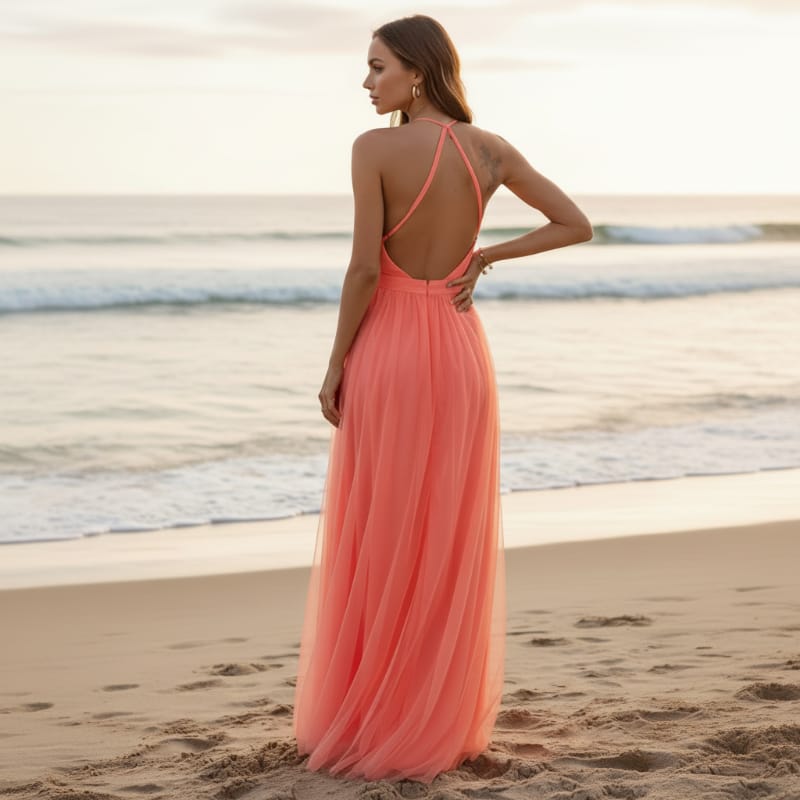 Bella Maxi Dress | Backless Halter, Flowing Fabric