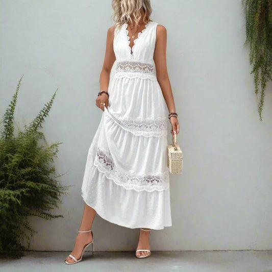 Breezy White Maxi Dress | Bohemian Lace, Backless Long Dress