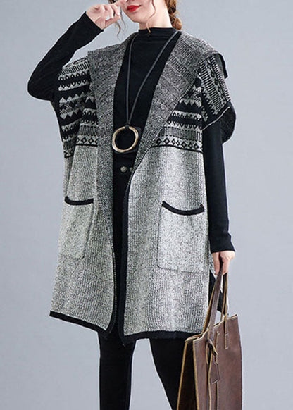 Women's Cardigan Grey Cotton Blend Hooded Short Sleeve - 3