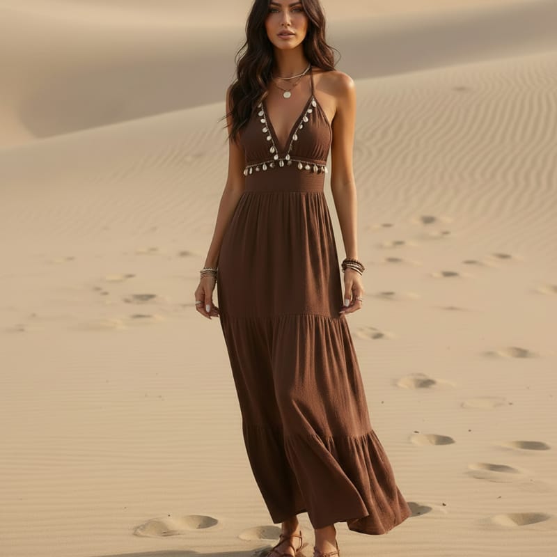 Breezy Maxi Dress | Boho Halter, Open Back