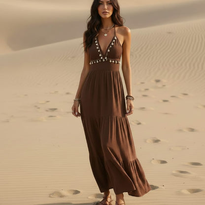 Breezy Maxi Dress | Boho Halter, Open Back - Image 2