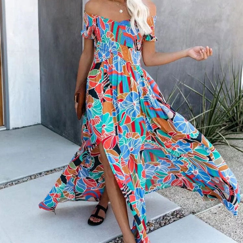 Bella Floral Maxi Dress | Off Shoulder, Boho Summer Wedding Guest Dress - Image 3