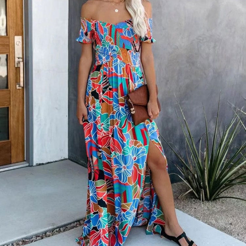 Bella Floral Maxi Dress | Off Shoulder, Boho Summer Wedding Guest Dress - Image 4
