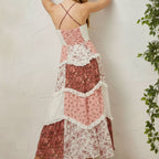 Bella Maxi Dress | Bohemian Pink Floral Patchwork