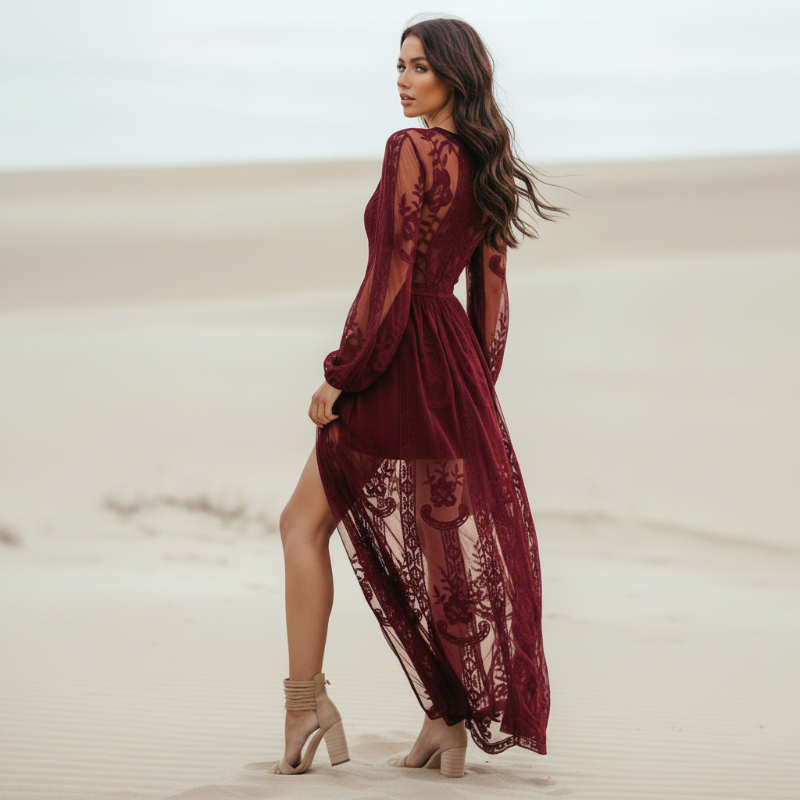 Bora Long Sleeve Maxi Dress | Bohemian Lace, A-Line Silhouette