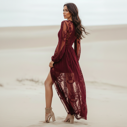 Bora Long Sleeve Maxi Dress | Bohemian Lace, A-Line Silhouette - Image 2