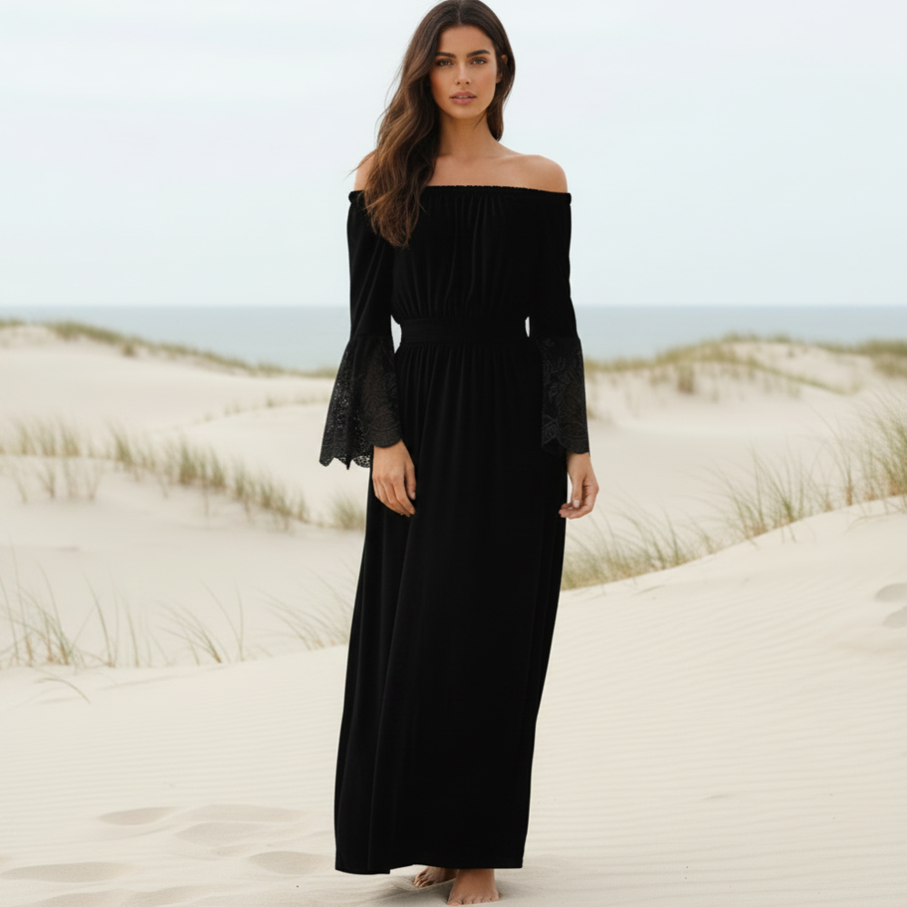 Bella White Maxi Dress | Off-Shoulder, Flared Silhouette for Women - Image 2