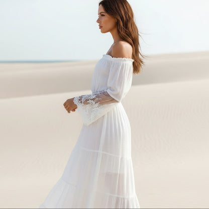 Bella White Maxi Dress | Off-Shoulder, Flared Silhouette for Women - Image 3
