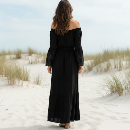 Bella White Maxi Dress | Off-Shoulder, Flared Silhouette for Women - Image 4